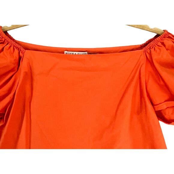 Alice + Olivia Loryn Blouse S Orange Poplin Off Shoulder Ruffle Top Boho Cottage - Picture 3 of 13